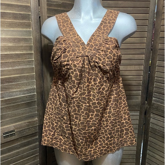 Y2K Halter Tank Top Babydoll Blouse Lightweight Giraffe Animal Print V Neck 2000 - Picture 1 of 8